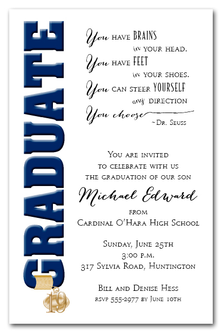 2019 Navy Graduate & Tassel Charm Graduation Party Invitations