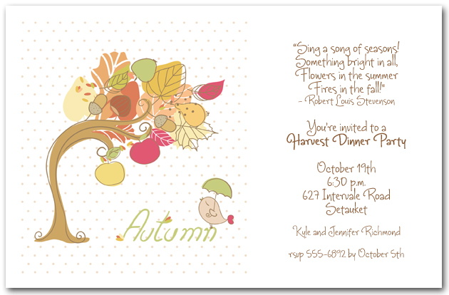 Bird and Autumn Tree Invitations, Fall Invitations