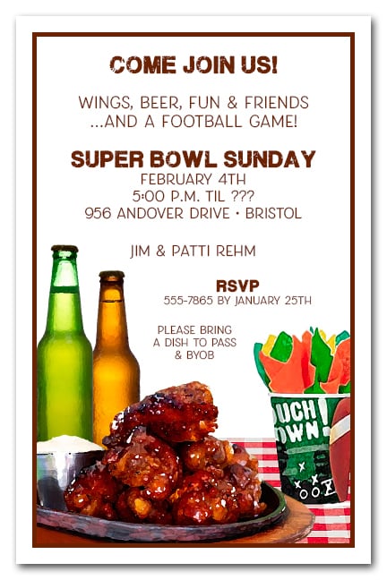 Buffalo Chicken Wings Super Bowl Party Invitations