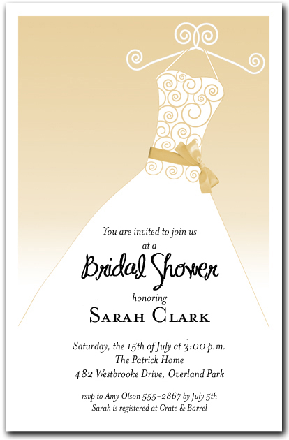 Champagne Ribbon Sash on White Gown Invitations, Bridal Shower ...