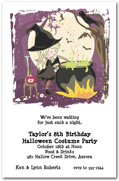 Cute Witch's Cauldron Halloween Party Invitations