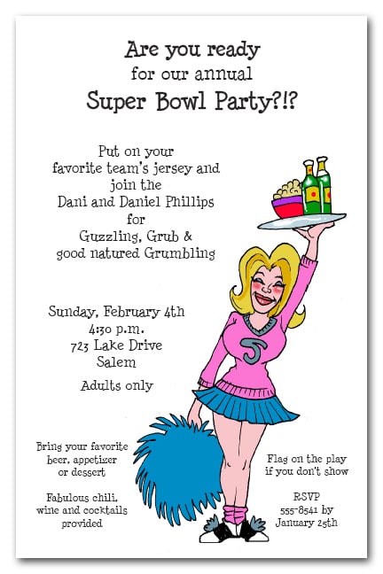 Football Cheerleader Super Bowl Party Invitations