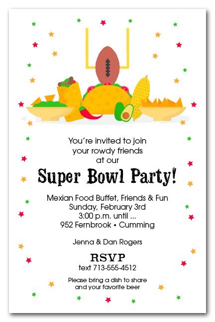 mexican food and taco bar super bowl party invitations