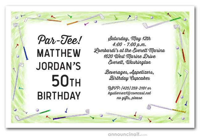 Golf Border Invitations, Golf Outing Invitations, Golf Man 