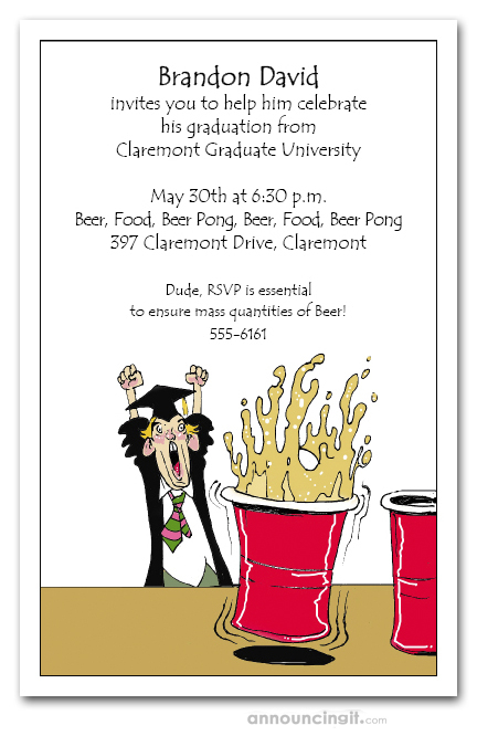 Beer Pong Humorous College Graduation Party Invitations