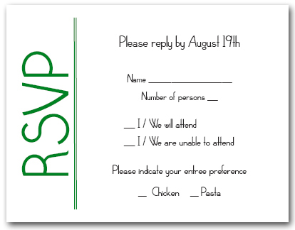 Green on White RSVP Cards, Reply Cards, Response Cards