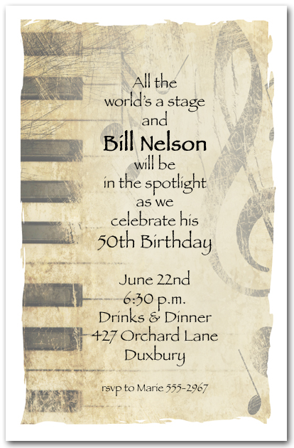Grunge Piano Music Invitations, Music Party Invitations