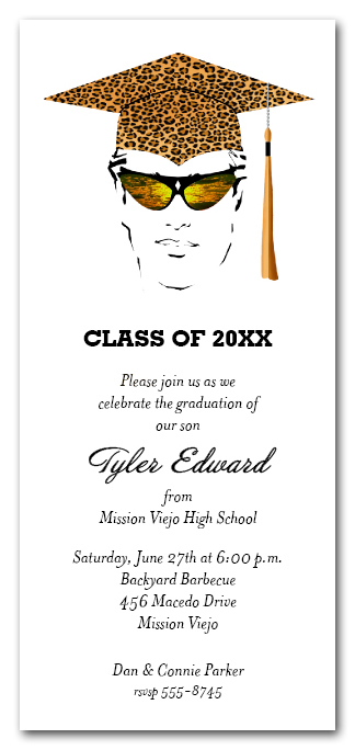 Male Leopard Graduation Cap Invitation, Graduation Party Invitations