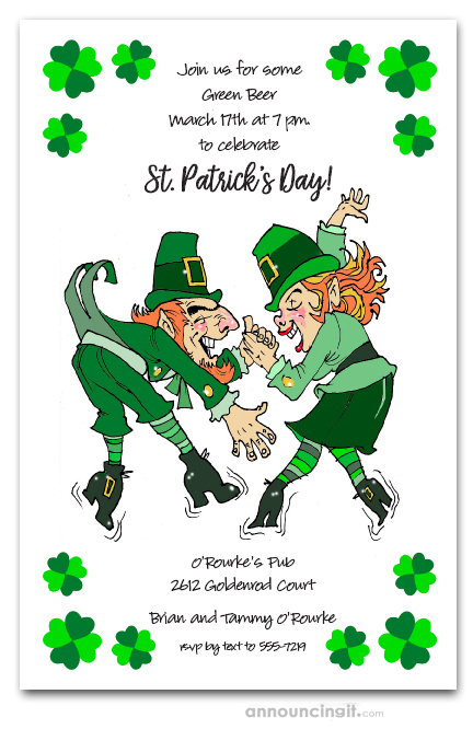 Dancing Leprechaun Couple St. Patrick's Day Party Invitation