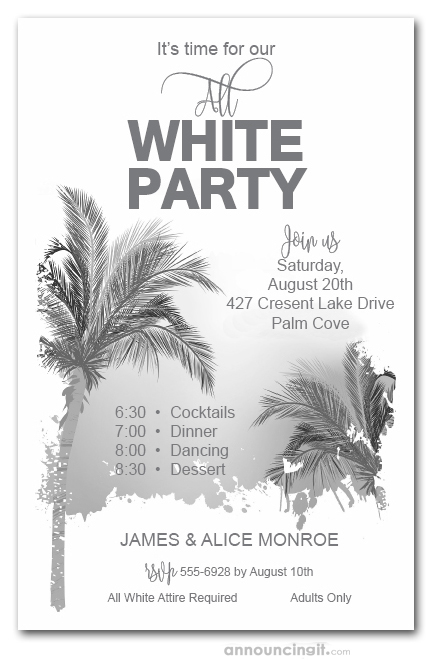 Palm Trees All White White Party Invitations