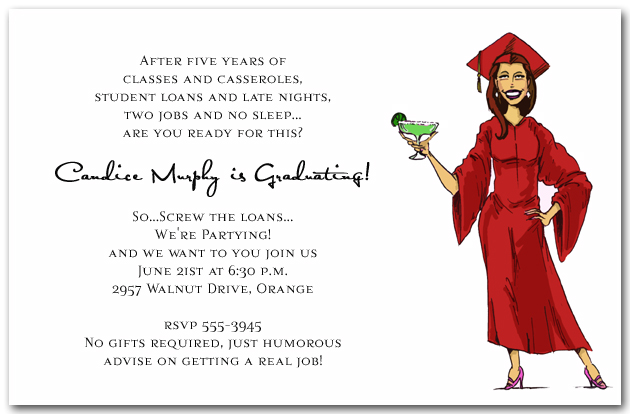 Girl & Margarita Graduation Party Invitations, Humorous 