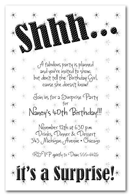 shhh black polka dot surprise party invitations surprise birthday
