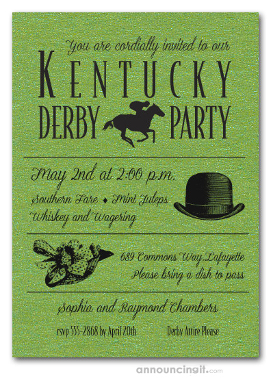Shimmery Green Billboard Kentucky Derby Day Party Invitations