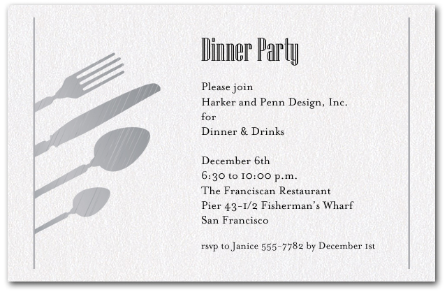 zShimmery Quartz Utensils Dinner Party Invitations