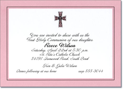 Cross on Pink Border Invitations, Baptism, Christening ...