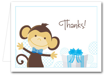 Note Cards: Monkey & Gift Blue