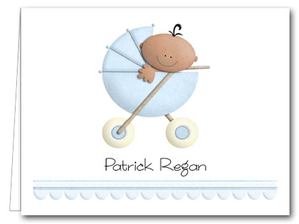 Note Cards: Ethnic Baby Boy in Stoller