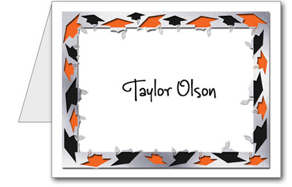 Note Cards: Grad Hats Black & Orange