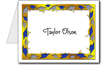 Note Cards: Grad Blue & Silver on Gold