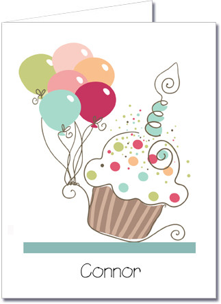 Note Cards: Cupcake & Balloons Blue