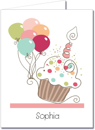 Note Cards: Cupcake & Balloons Pink