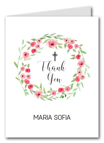 Pink Blooms Wreath Thank You Notes