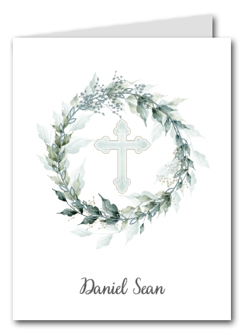 Sage Wreath Blue Cross Thank You Notes