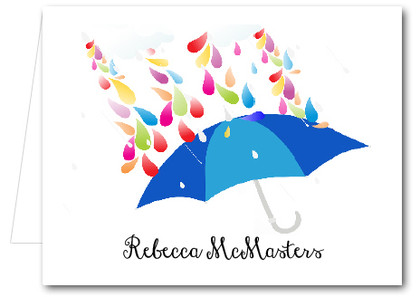 Note Cards: Raindrops Blue Umbrella