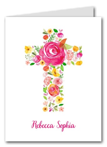 Pink Flower Cross Thank You Notes