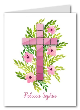 Pink Tile Cross Thank You Notes