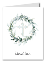 Sage Wreath Blue Cross Thank You Notes