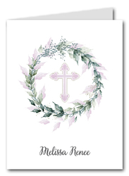 Sage Wreath Pink Cross Thank You Notes
