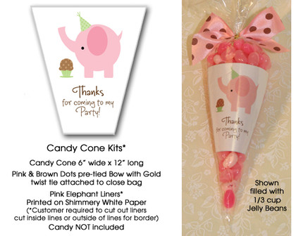 Pink Elephant & Cupcake Candy Cone Kit