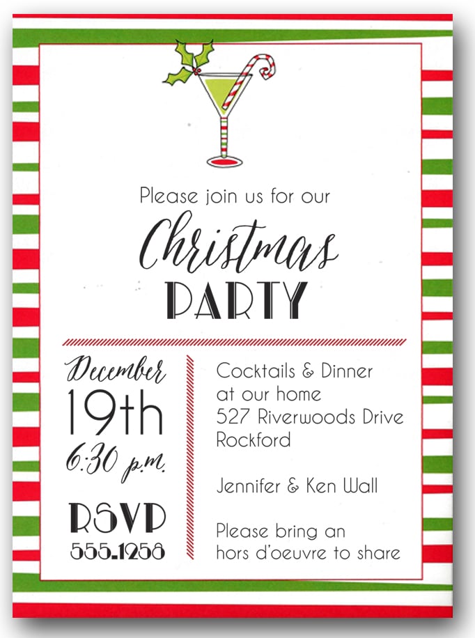 holiday martini on stripes invitations christmas invitations holiday martini on stripes invitations christmas invitations