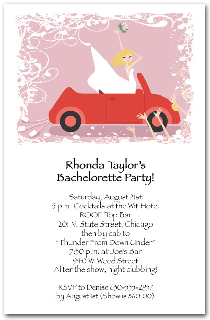 Blonde Bride in Red Convertible Invitations