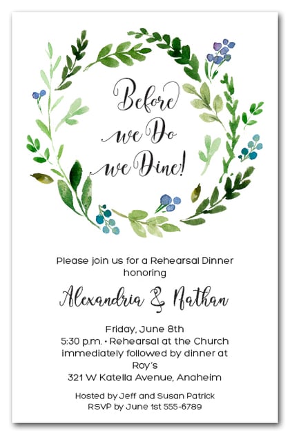 Blue Buds Wreath Rehearsal Dinner Invitations