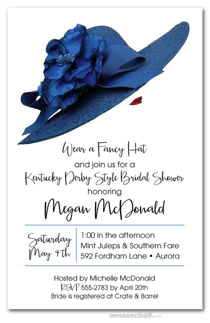 Blue Floral Hat Derby Bridal Shower Invitations