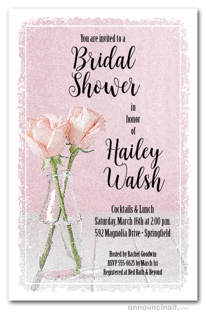 Bottle of Pink Roses Bridal Shower Invitations