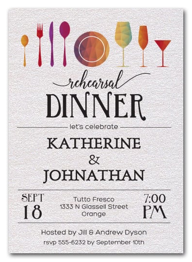 Fancy Rehearsal Dinner Shimmery White Invitations