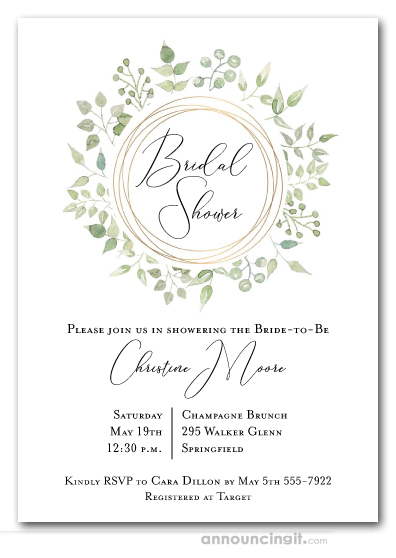 Pale Greenery Wreath Bridal Shower Invitations