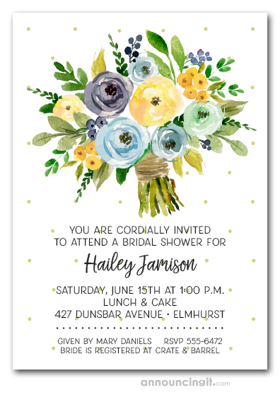 Indigo Blue Yellow Bouquet Bridal Shower Invitations