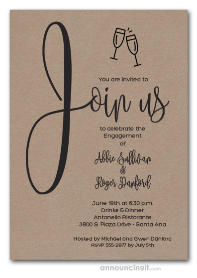 Join Us Shimmery Cappuccino Engagement Party Invitations