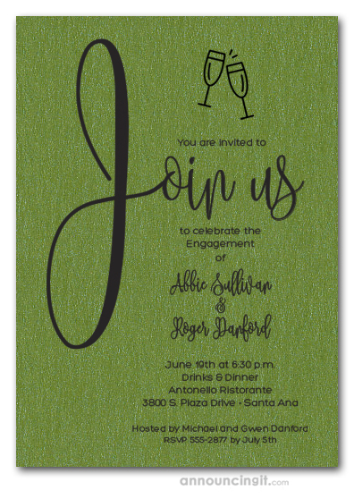 Join Us Shimmery Green Engagement Party Invitations