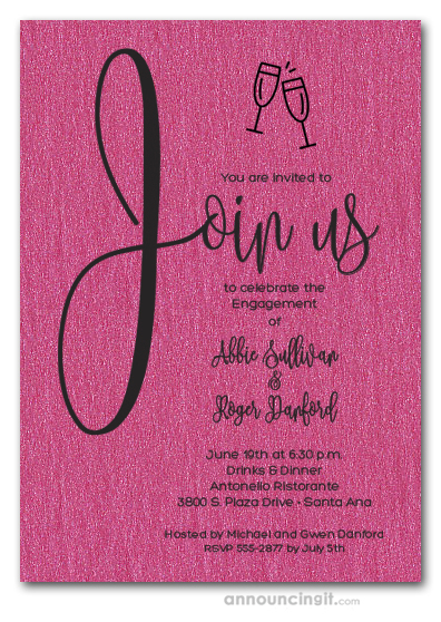 Join Us Shimmery Hot Pink Engagement Party Invitations