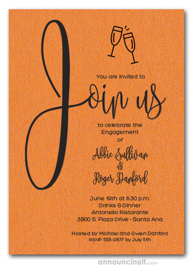Join Us Shimmery Orange Engagement Party Invitations
