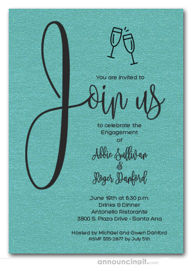 Join Us Shimmery Turquoise Engagement Party Invitations