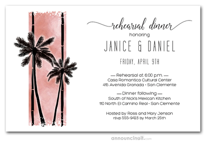 Palms on Dusty Pink Rehearsal Dinner Invitations