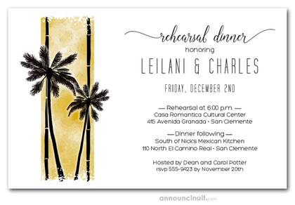 Palms on Gold Rehearsal Dinner Invitations