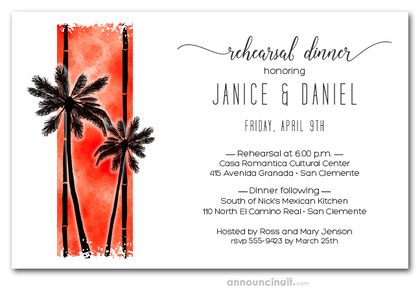 Palms on Orange Rehearsal Dinner Invitations