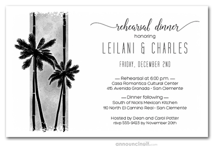 Palms on Grey Rehearsal Dinner Invitations